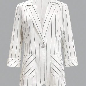 Women's Spring/Summer Pinstripe Single Button Three-Quarter Sleeve Casual Blazer