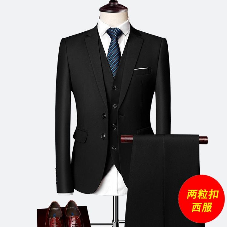 Black Men's Two-piece Suit New Professional Business Best Man Groom Wedding Men's Suit(jacket + Pants) - Image 5